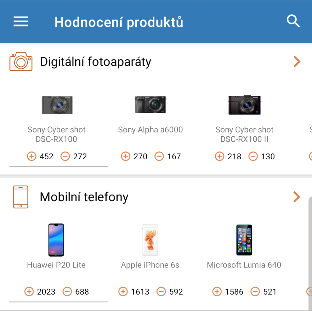 hodnocení produktů - agregované recenze a zkušenosti